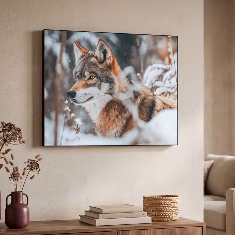 Wolf - Sneeuw - Winter - Dieren - Natuur - Sneeuw Textielframe zwart klein -sfeer3