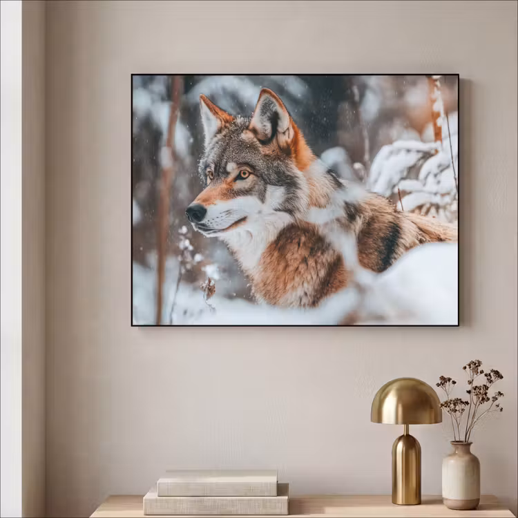 Wolf - Sneeuw - Winter - Dieren - Natuur - Sneeuw Textielframe zwart klein -sfeer2