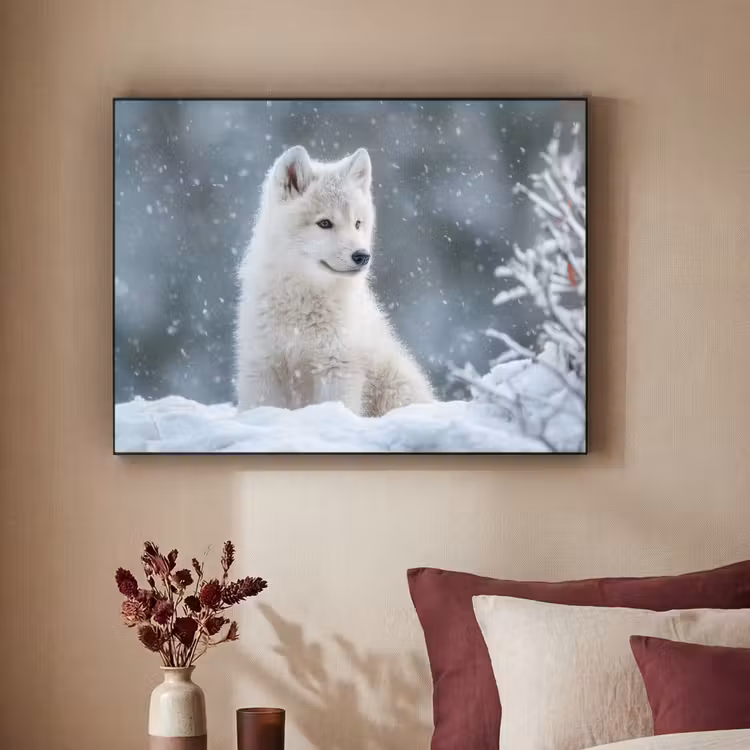 Wolf - Pup - Sneeuw Textielframe - compleet frame klein -sfeer1