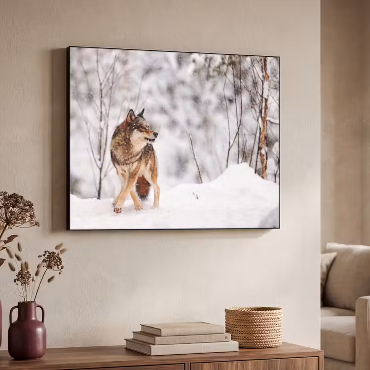Wolf - Winter - Sneeuw - Natuur - Dieren Textielframe - compleet frame klein -sfeer3