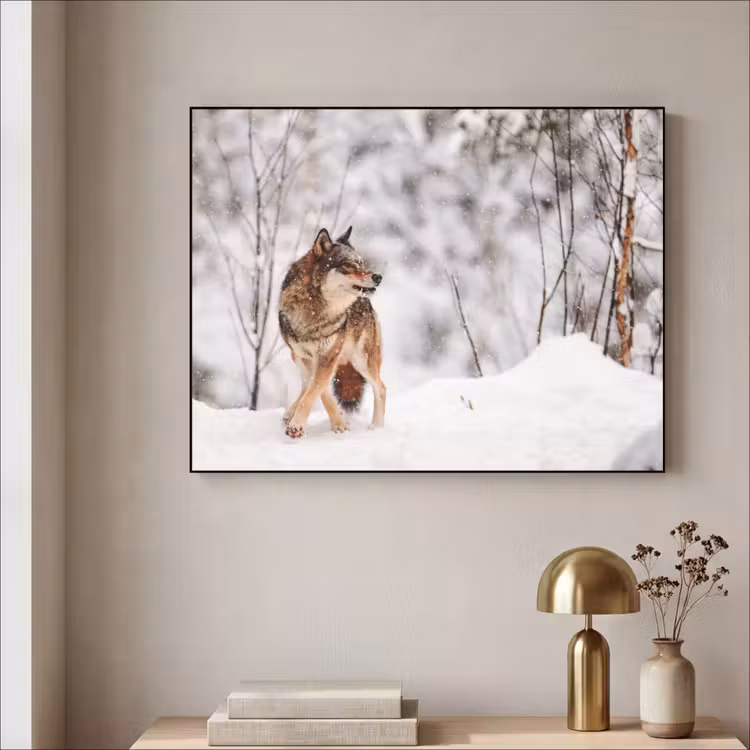 Wolf - Winter - Sneeuw - Natuur - Dieren Textielframe - compleet frame klein -sfeer2