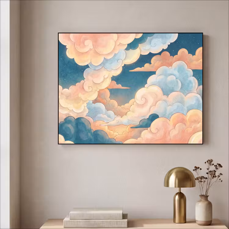 Wolk - Lucht - Natuur - Illustratief - Oranje Textielframe zwart klein -sfeer2