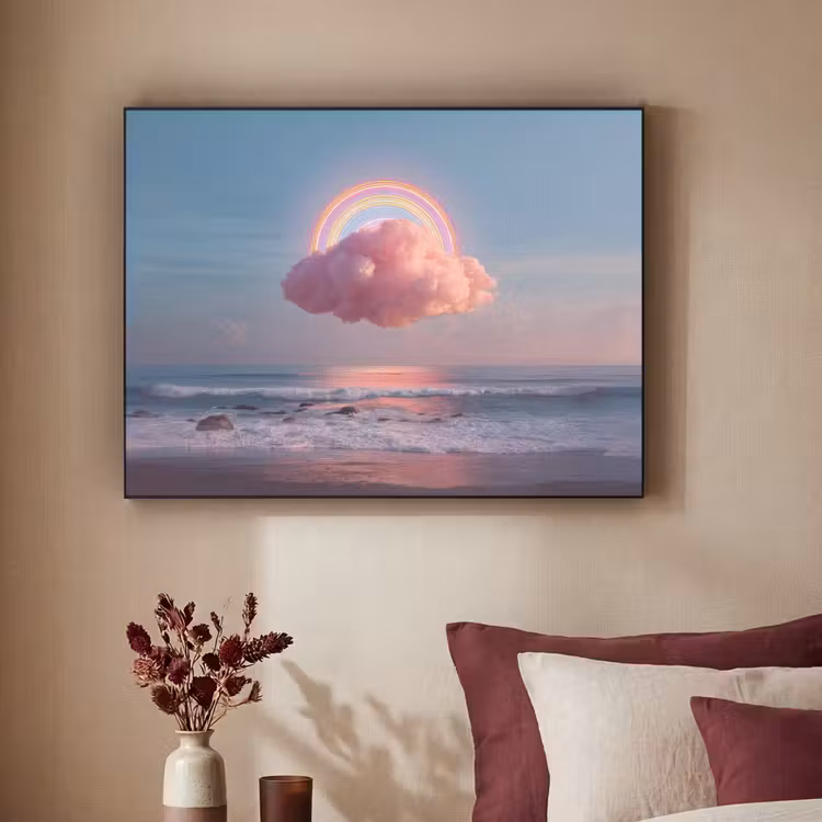 Wolk - Regenboog - Zee Textielframe zwart klein -sfeer1