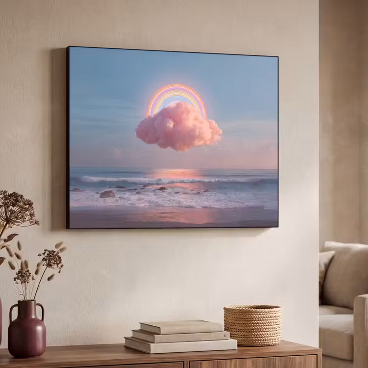 Wolk - Regenboog - Zee Textielframe - compleet frame klein -sfeer3