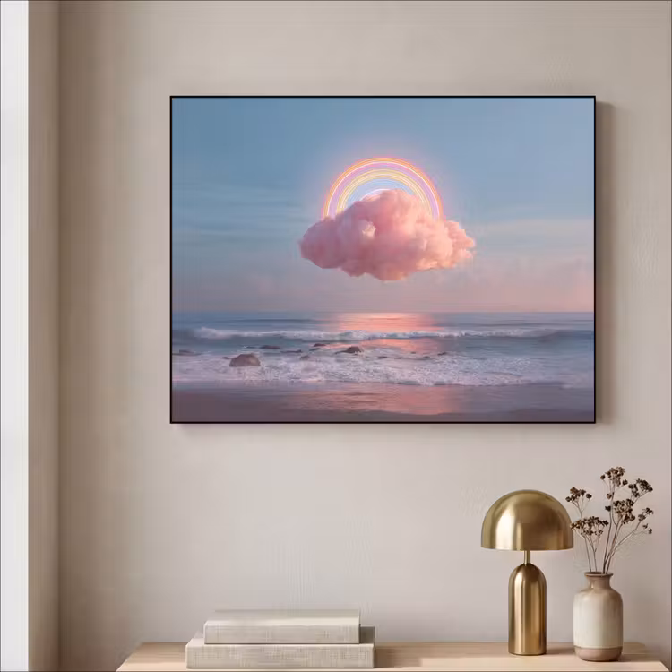 Wolk - Regenboog - Zee Textielframe - compleet frame klein -sfeer2