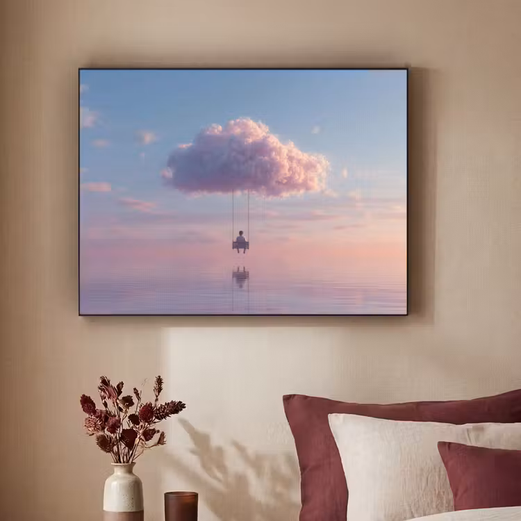 Wolk - Schommel - Kleurrijke lucht Textielframe - compleet frame klein -sfeer1