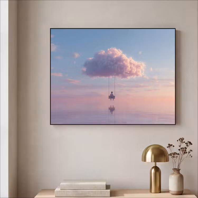 Wolk - Schommel - Kleurrijke lucht Textielframe zwart klein -sfeer2