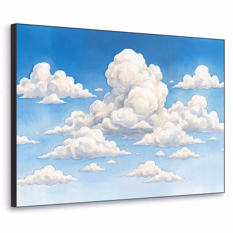 Wolken - Blauwe lucht - Natuur - Modern - Wit Textielframe zwart klein -3d