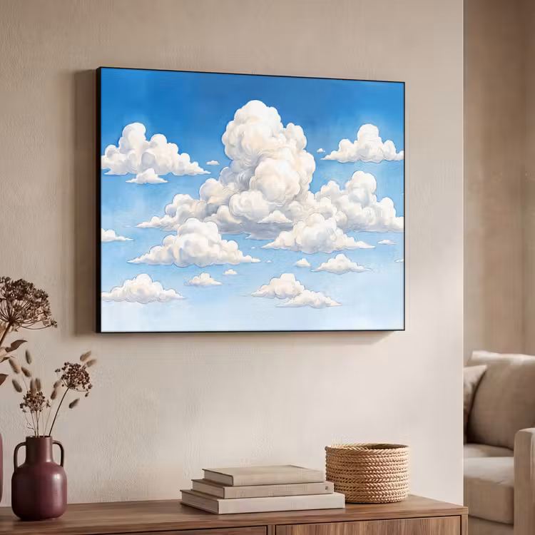 Wolken - Blauwe lucht - Natuur - Modern - Wit Textielframe zwart klein -sfeer3