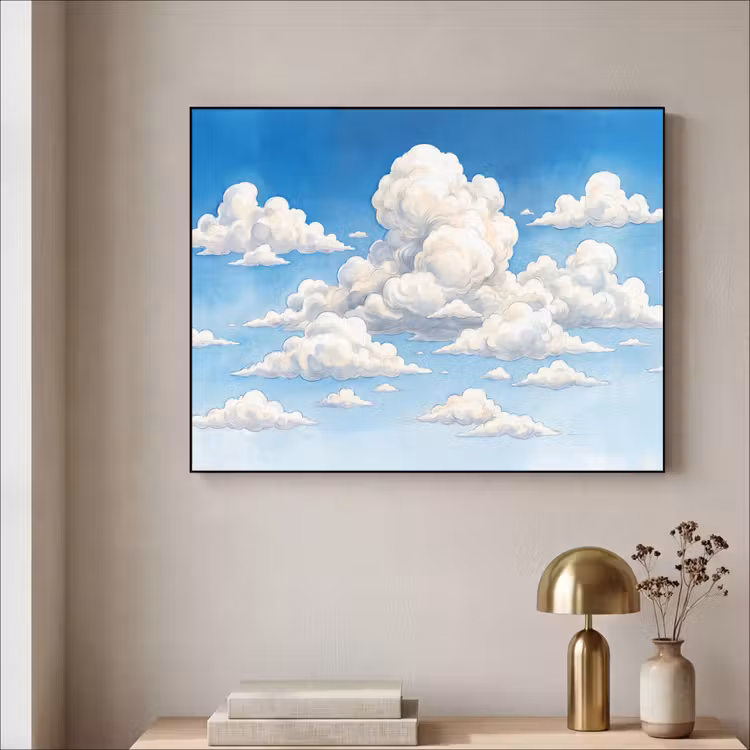 Wolken - Blauwe lucht - Natuur - Modern - Wit Textielframe zwart klein -sfeer2