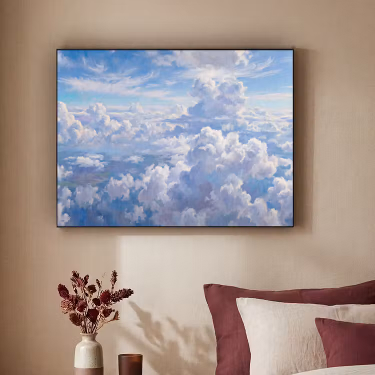 Wolken - Lucht - Natuur - Abstract - Blauw Textielframe zwart klein -sfeer1
