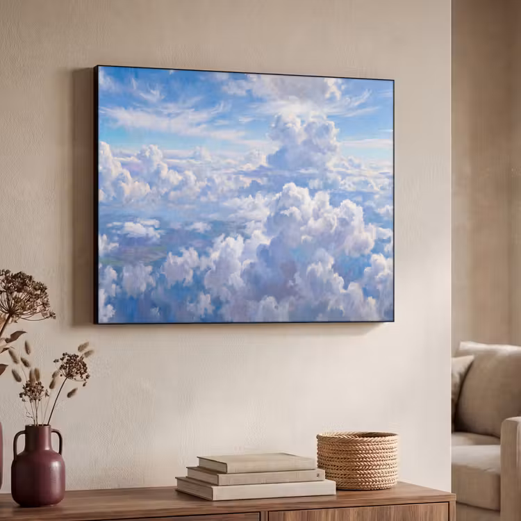 Wolken - Lucht - Natuur - Abstract - Blauw Textielframe zwart klein -sfeer3