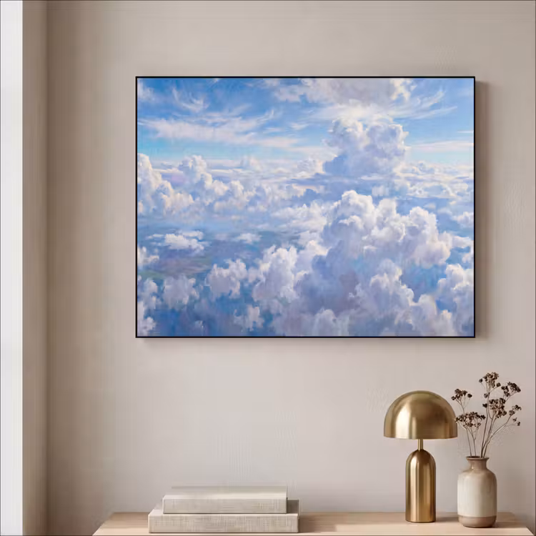Wolken - Lucht - Natuur - Abstract - Blauw Textielframe zwart klein -sfeer2