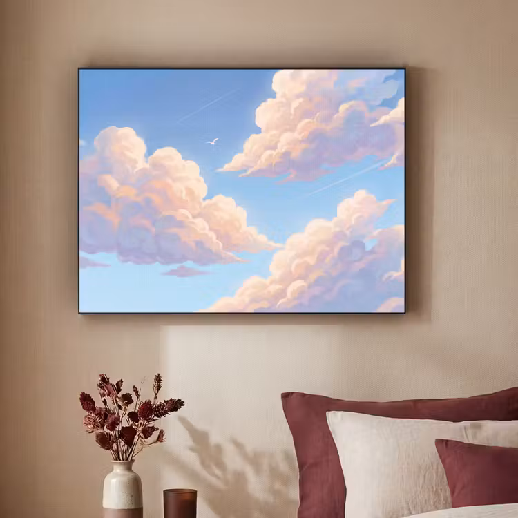 Wolken - Lucht - Natuur - Blauw Textielframe zwart klein -sfeer1