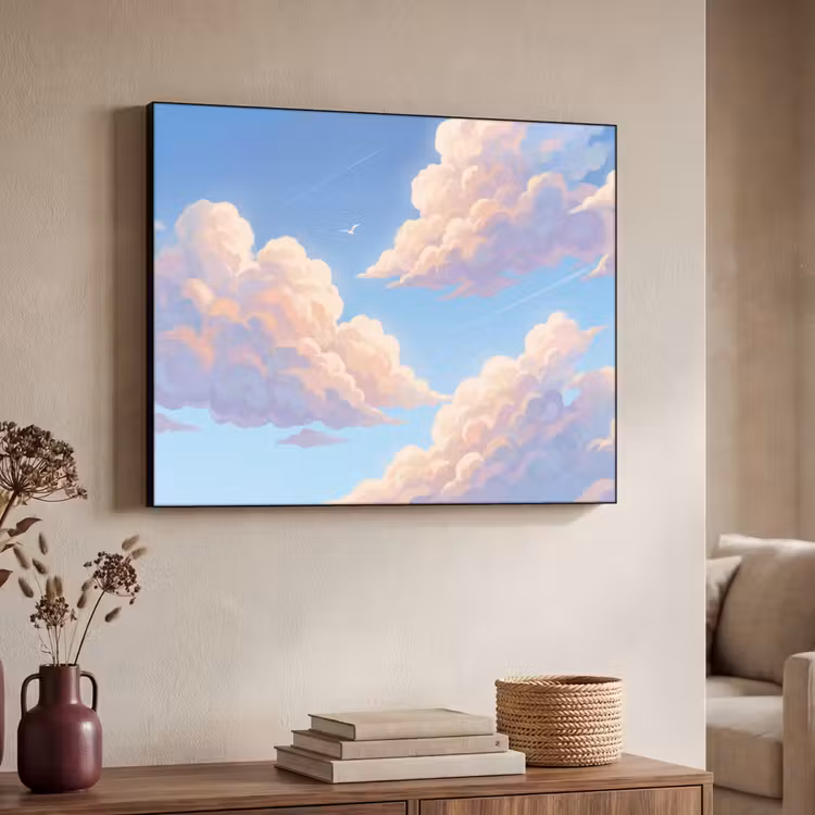 Wolken - Lucht - Natuur - Blauw Textielframe zwart klein -sfeer3