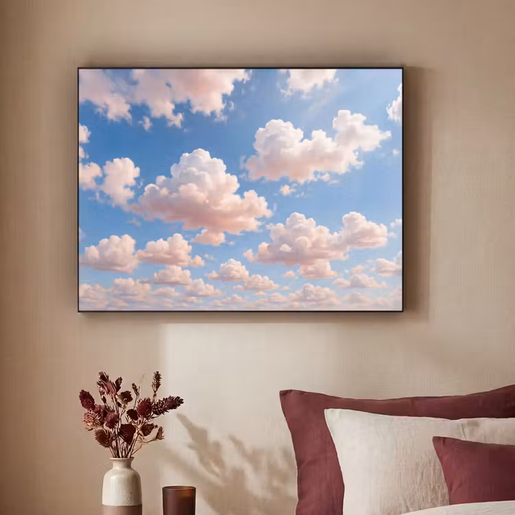 Wolken - Hemel - Natuur - Licht - Blauw Textielframe zwart klein -sfeer1