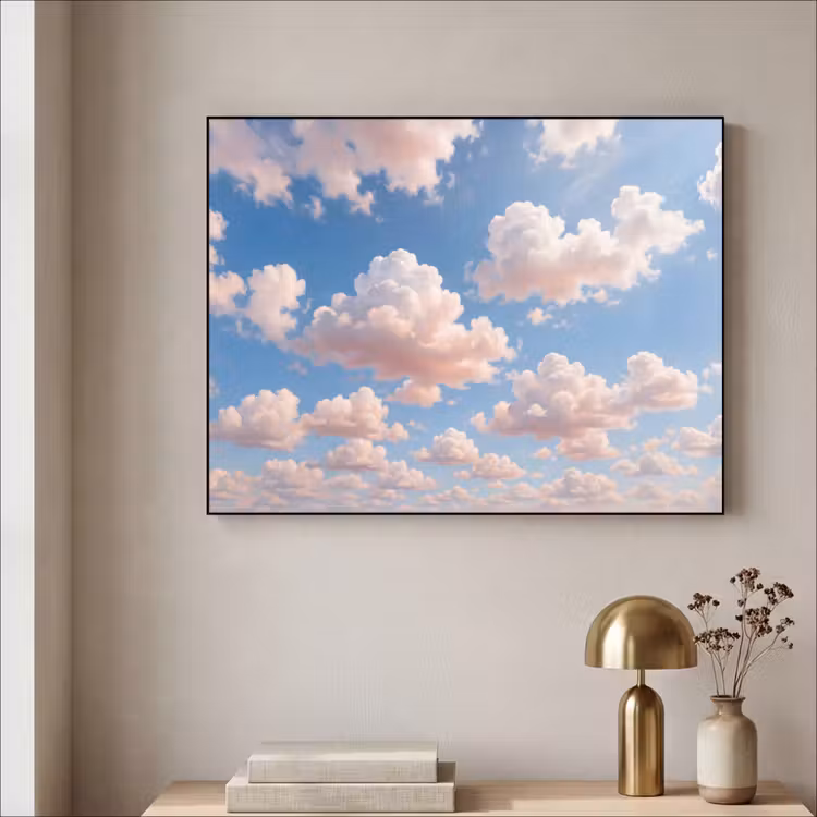Wolken - Hemel - Natuur - Licht - Blauw Textielframe zwart klein -sfeer2