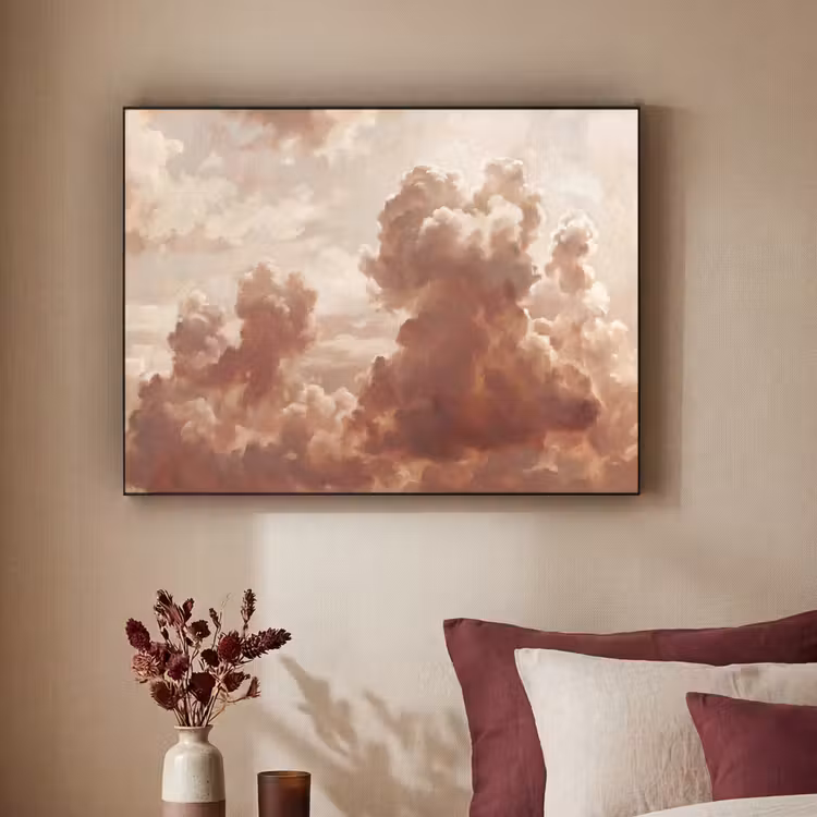 Wolken - Lucht - Natuur - Modern - Bruin Textielframe zwart klein -sfeer1