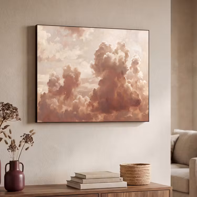 Wolken - Lucht - Natuur - Modern - Bruin Textielframe zwart klein -sfeer3