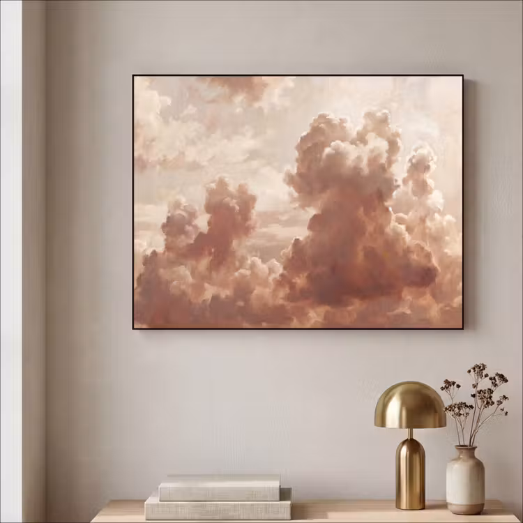 Wolken - Lucht - Natuur - Modern - Bruin Textielframe zwart klein -sfeer2