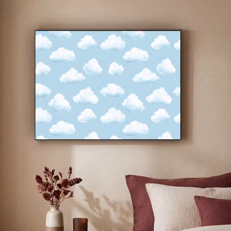 Wolken - Illustratie - Blauw Textielframe zwart klein 947 -sfeer1