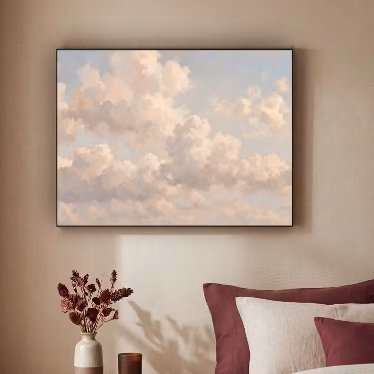 Wolken - Zacht - Natuur - Klassiek - Beige Textielframe zwart klein -sfeer1