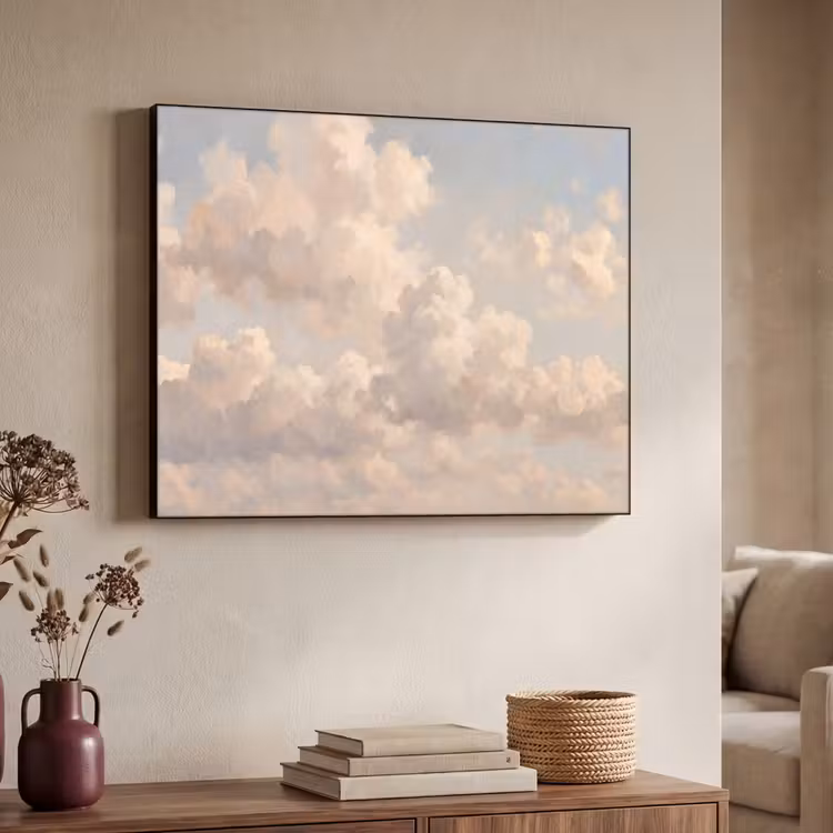 Wolken - Zacht - Natuur - Klassiek - Beige Textielframe zwart klein -sfeer3