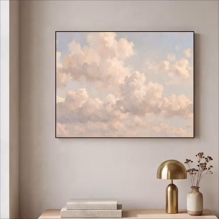 Wolken - Zacht - Natuur - Klassiek - Beige Textielframe zwart klein -sfeer2