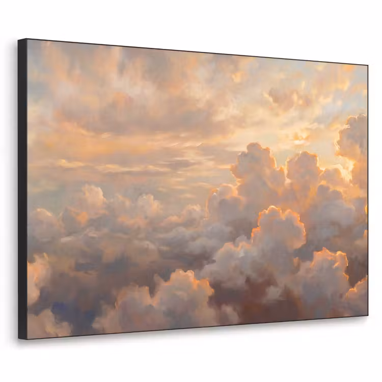 Wolken - Zonsondergang - Natuur - Abstract - Goud Textielframe zwart klein -3d