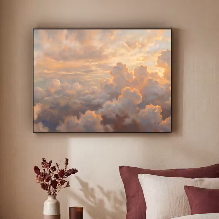 Wolken - Zonsondergang - Natuur - Abstract - Goud Textielframe zwart klein -sfeer1