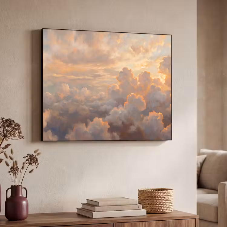 Wolken - Zonsondergang - Natuur - Abstract - Goud Textielframe zwart klein -sfeer3