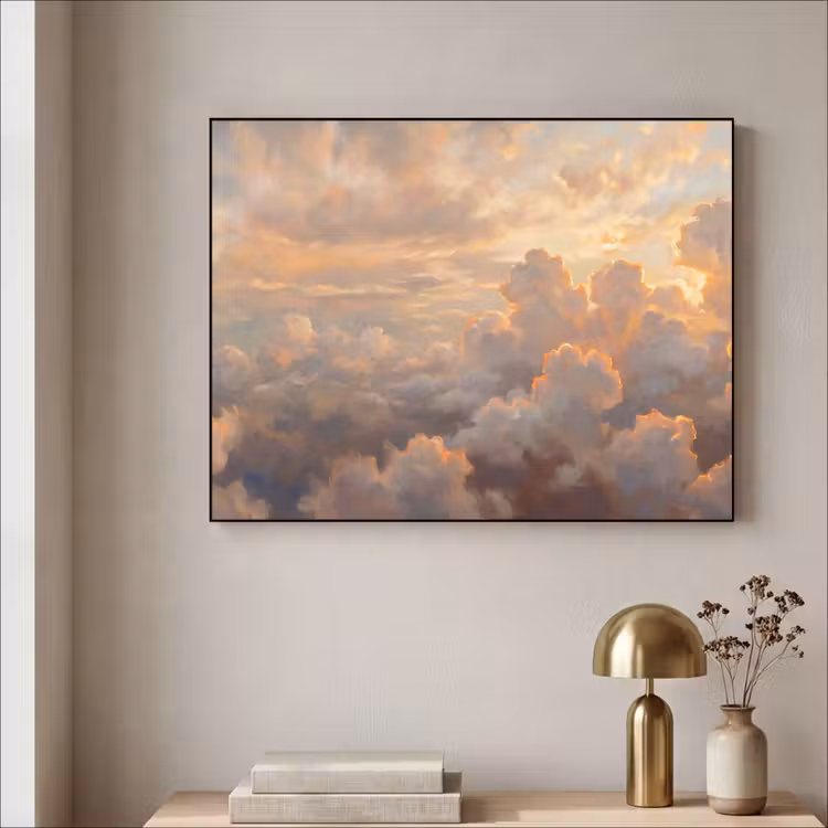 Wolken - Zonsondergang - Natuur - Abstract - Goud Textielframe zwart klein -sfeer2
