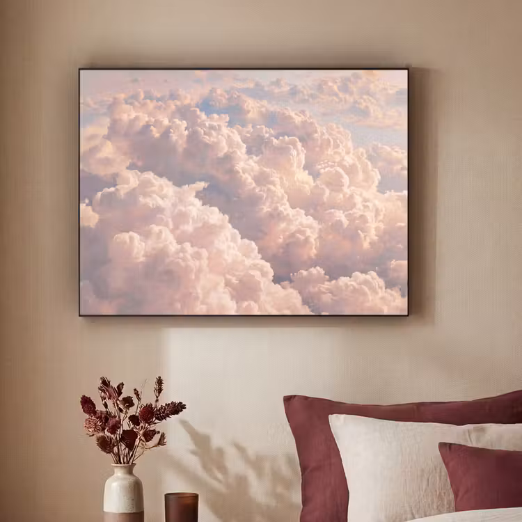 Wolken - Zonsondergang - Natuur - Pastel - Roze Textielframe zwart klein -sfeer1