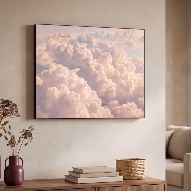 Wolken - Zonsondergang - Natuur - Pastel - Roze Textielframe zwart klein -sfeer3