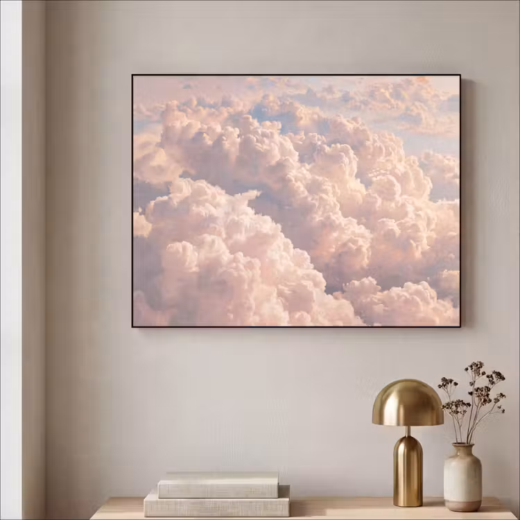 Wolken - Zonsondergang - Natuur - Pastel - Roze Textielframe zwart klein -sfeer2