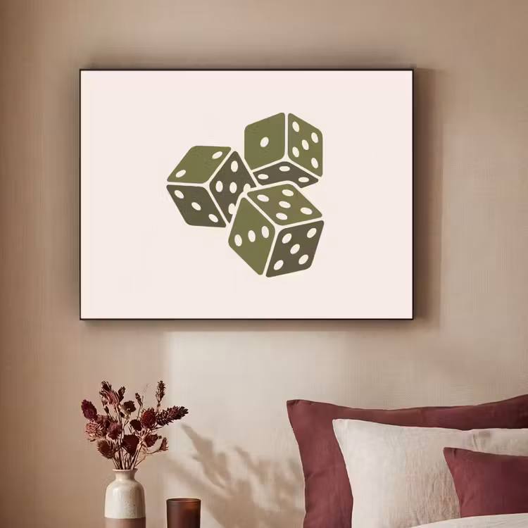 Dobbelsteen - Spel - Groen - Abstract Textielframe zwart klein -sfeer1