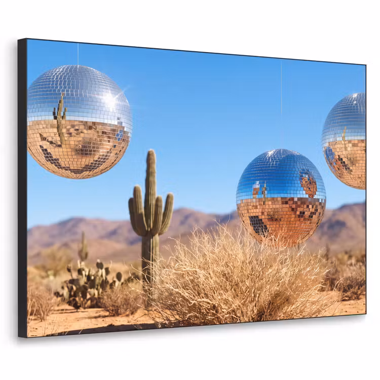 Art Frame - Wüste – Spiegelkugel – Kunst - Woestijn - Spiegelbal - Kunst Textielframe zwart klein