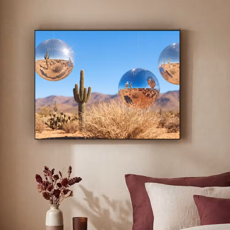 Art Frame - Wüste – Spiegelkugel – Kunst - Woestijn - Spiegelbal - Kunst Textielframe zwart klein