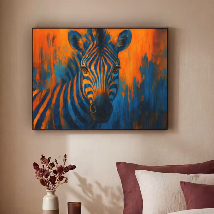 Zebra - Abstract - Blauw Textielframe zwart klein -sfeer1