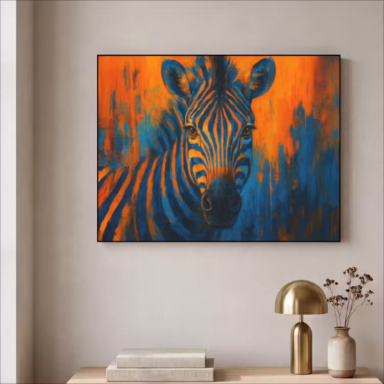 Zebra - Abstract - Blauw Textielframe - compleet frame klein -sfeer2