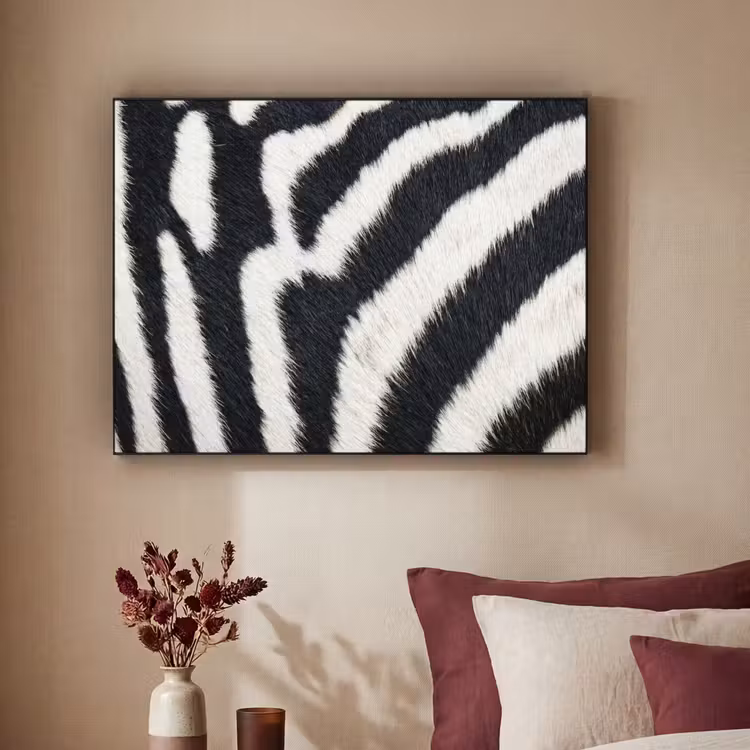 Zebra - Vacht - Klassiek - Zwart - Wit Textielframe zwart klein -sfeer1
