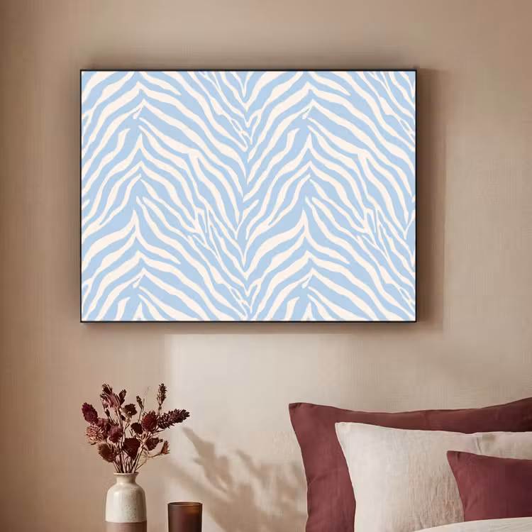 Zebra - Motief - Blauw - Wit Textielframe zwart klein 947 -sfeer1