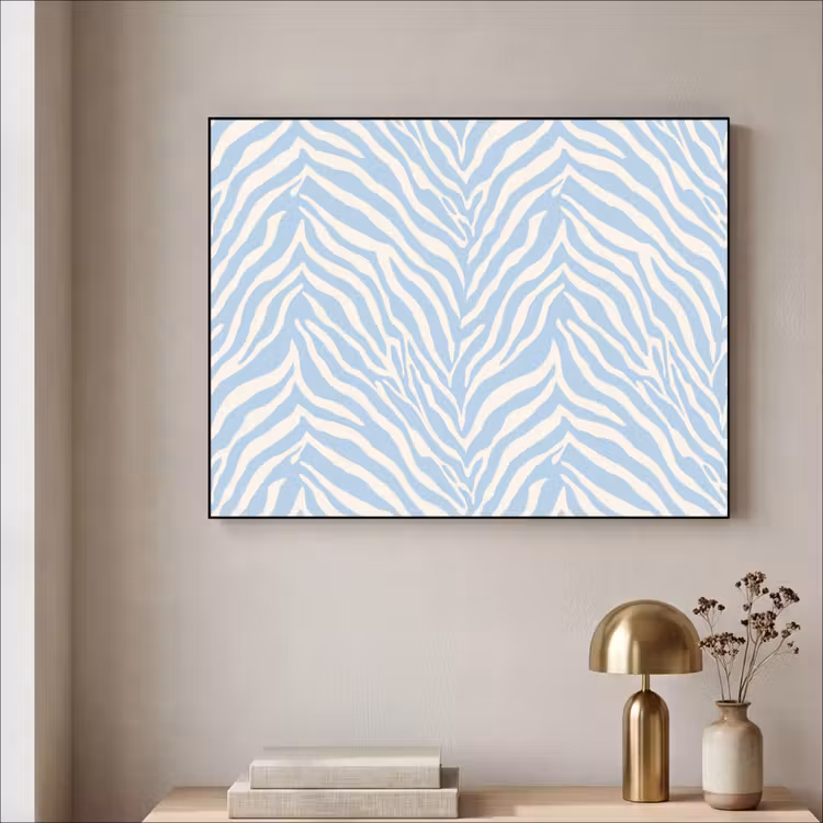 Zebra - Motief - Blauw - Wit Textielframe zwart klein 947 -sfeer2