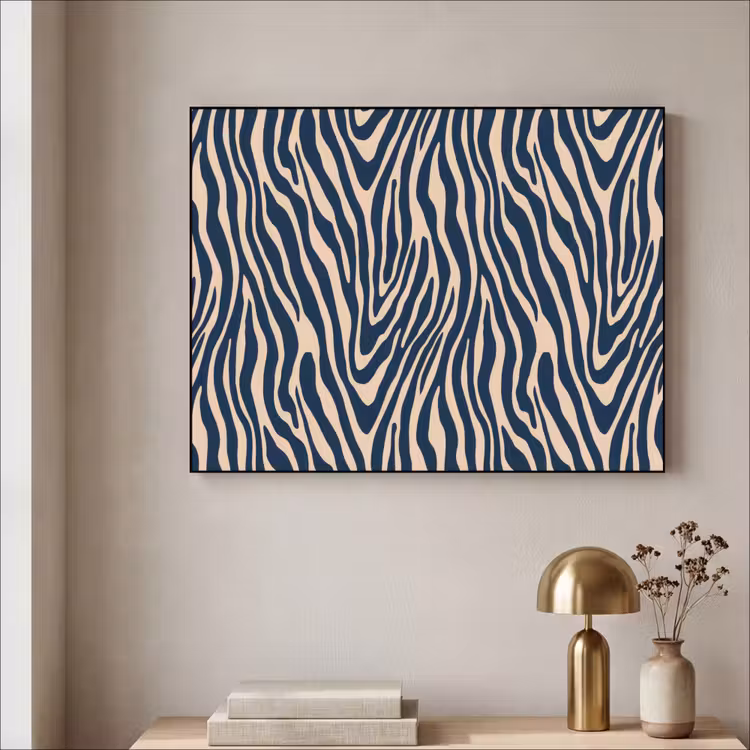 Zebra - Patroon - Blauw - Beige Textielframe zwart klein 947 -sfeer2