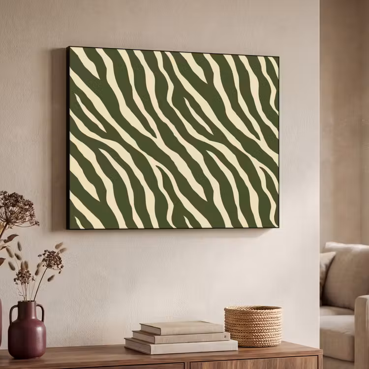 Zebra - Patroon - Groen Textielframe zwart klein 947 -sfeer3
