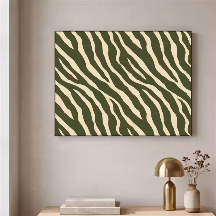 Zebra - Patroon - Groen Textielframe zwart klein 947 -sfeer2