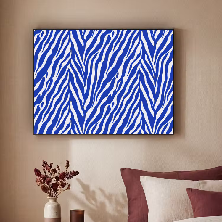 Zebra - Patroon - Kobalt - Blauw Textielframe zwart klein 947 -sfeer1