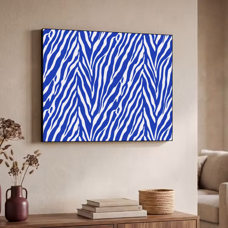 Zebra - Patroon - Kobalt - Blauw Textielframe zwart klein 947 -sfeer3