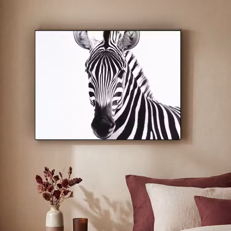 Zebra - Close-up - Zwart - Strepen Textielframe - compleet frame klein -sfeer1