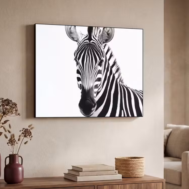 Zebra - Close-up - Zwart - Strepen Textielframe - compleet frame klein -sfeer3
